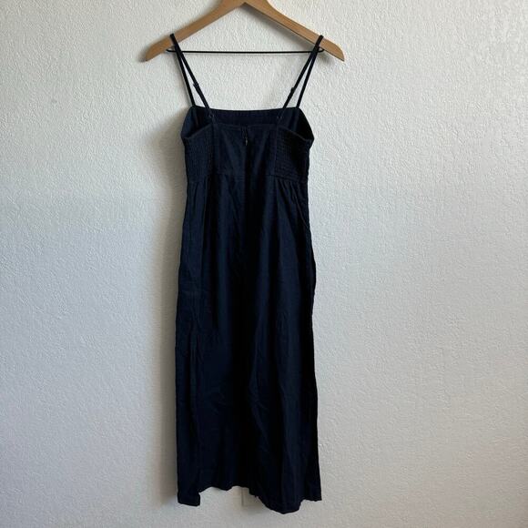 Abercrombie & Fitch Square Neck Sleeveless Linen Blend Midi Dress Navy Blue ST - Picture 4 of 8
